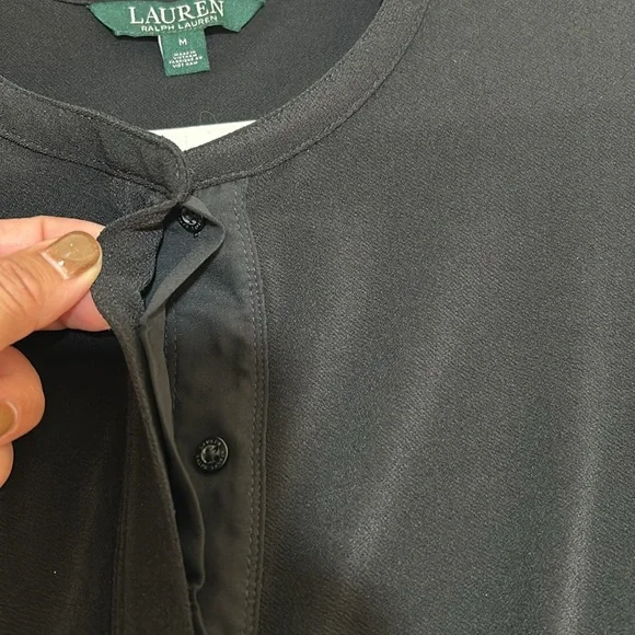 RALPH LAUREN WOMENS BLOUSE HIDDEN 3/8 BUTTONS BLACK Sz MD - Picture 7 of 10